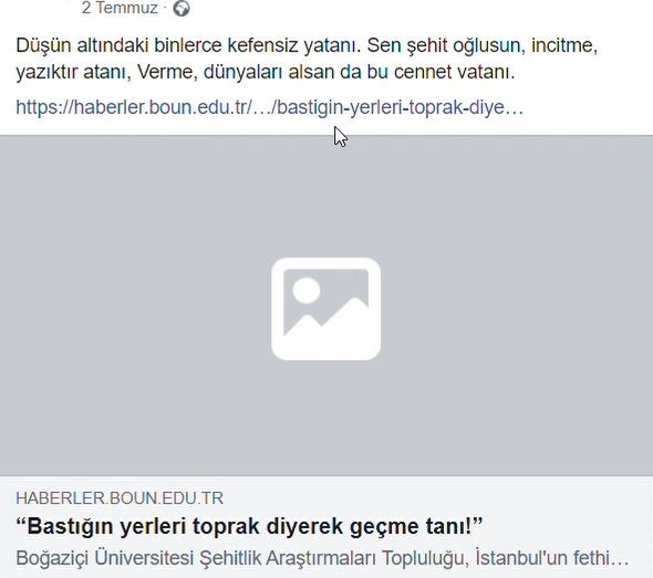 Boğaziçi Üniversitesi Portalından Kaldırıman İstanbulun Fetih Şehitlerini Anma Haberi