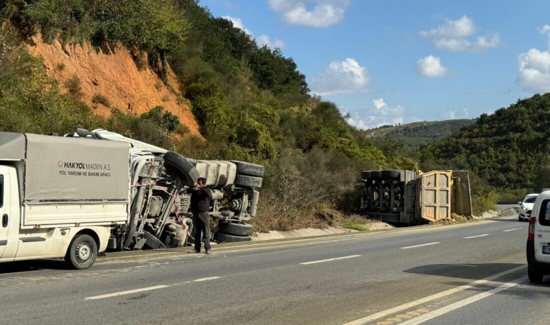 İstanbul Arnavutköy'de seyir halindeyken kontrolden çıkarak devrilen hafriyat kamyonunun sürücüsü