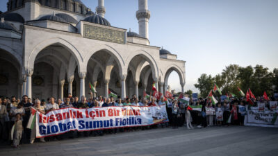 Başkent Ankara'da, Filistin'e ve Küresel Sumud Filosu'na destek için basın