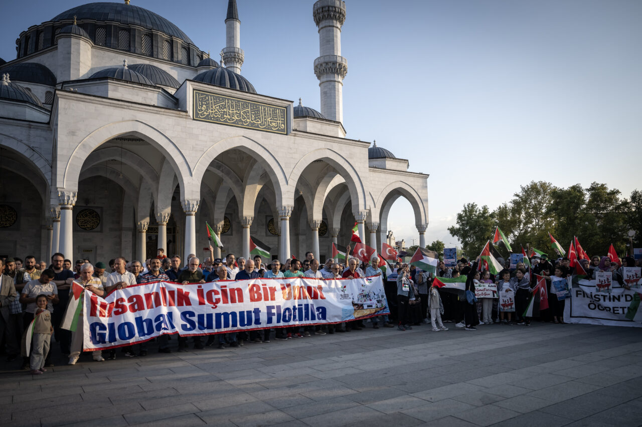 Başkent Ankara'da, Filistin'e ve Küresel Sumud Filosu'na destek için basın