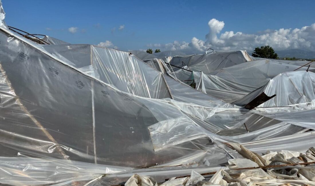 Antalya'nın Serik ilçesinde fırtına ve yağıştan zarar gören seralarda hasar