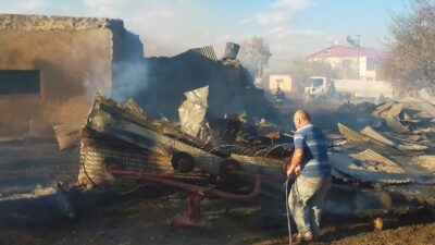Ardahan'da ahırda çıkan yangında 15'i küçük, 23 hayvan telef oldu.