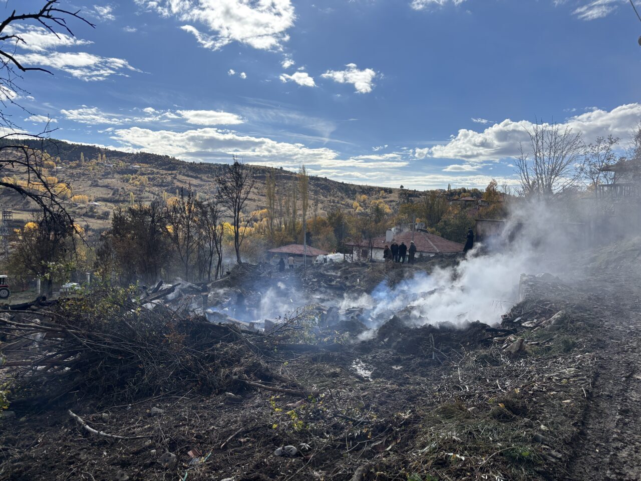  Çankırı'nın Yapraklı ilçesinde çıkan yangında 6 ev ile 1 ahır