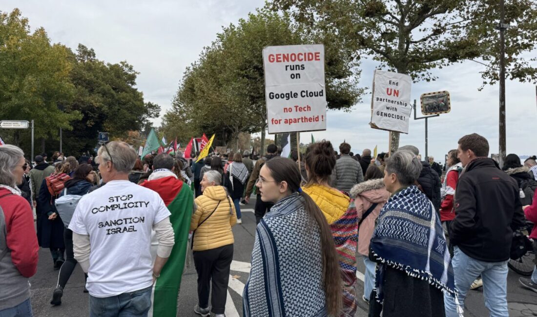 İsviçre'nin Cenevre kentinde binlerce kişi, Gazze'deki soykırıma tepki göstermek ve