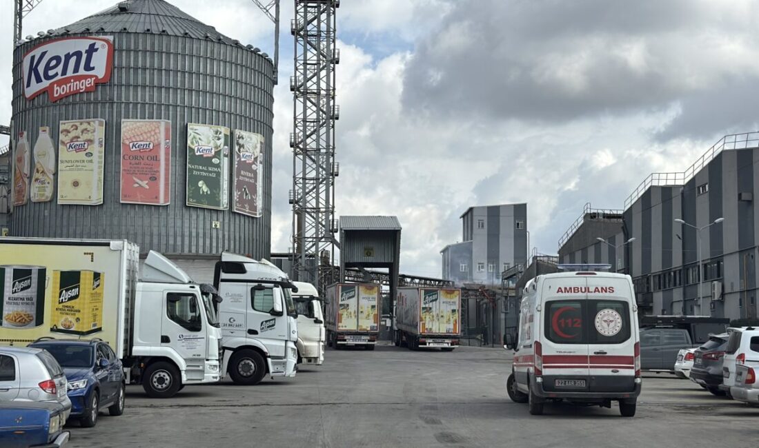 Edirne'de sıvı yağ üreten bir fabrikanın küspe sıkıştırma makinesinde meydana