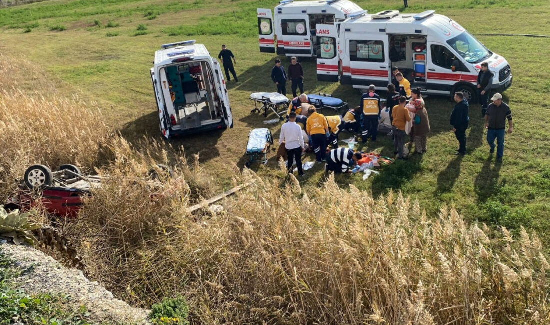 Manisa'nın Salihli ilçesinde tarlaya devrilen otomobildeki 5 kişi yaralandı.