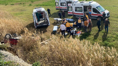 Manisa'nın Salihli ilçesinde tarlaya devrilen otomobildeki 5 kişi yaralandı.