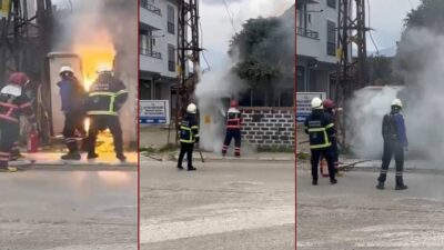 Sakarya’nın Akyazı ilçesinde bir trafoda çıkan yangın, ekiplerin müdahalesi sırasında