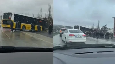 Büyükçekmece E-5 Güzelce mevkiinde seyir halindeki bir İETT otobüsü kontrolden