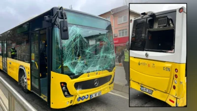 Üsküdar’da iki İETT otobüsü, otobüs durağında çarpıştı. Kazada şans eseri