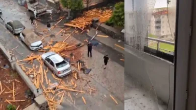 Gaziantep’te dün etkili olan şiddetli yağış, bir evin çatısını yıktı.